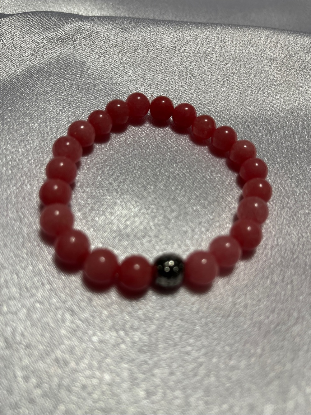 Women’s Pink Beaded Stretch Bracelet with Silver Accent